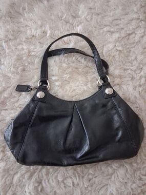 Coach Black Leather Shoulder Bag with Silver Hardware